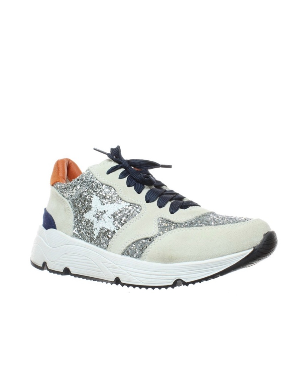 Steven By Steve Madden Silver Glitter & Navy Lace Sneakers